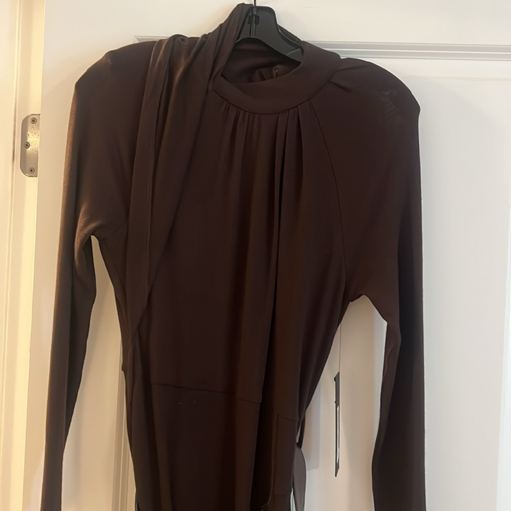 Donna Karan brown belted Asymmetrical Dress. Nwt xs - Picture 5 of 9